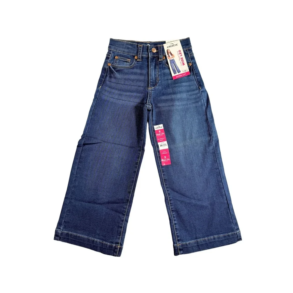 Jordache Girls Cloud Drape Wide Leg Denim Jeans Dark Enzyme Stretch Size 5 NWT